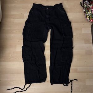 Black Cargo Pants with Drawstring